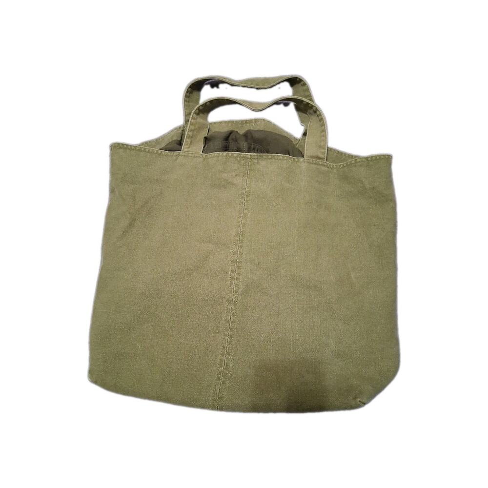 Norma Kamali Large Tote Bag Olive Green Linen Cotton Minimalist Earth Tone Beach